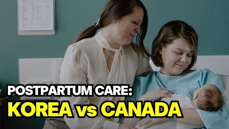 A mother golding her newborn baby, illustrating the benefits of Korean postpartum care compared to Canada.