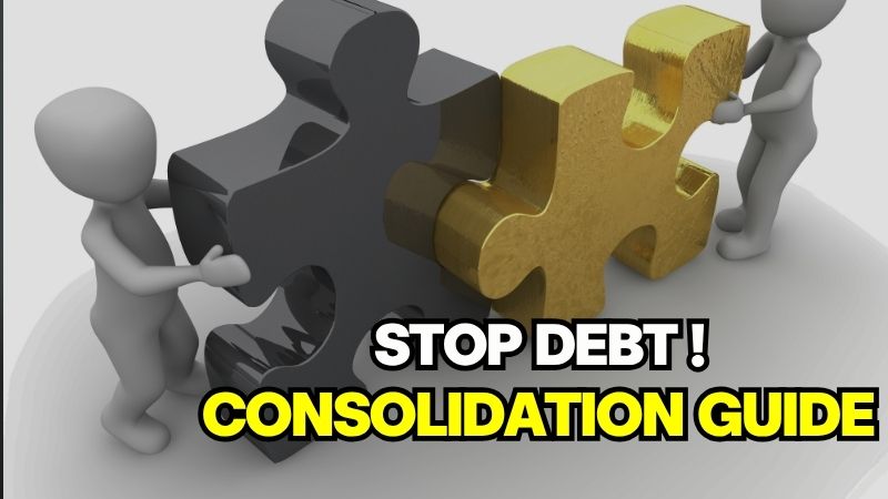 Two figures piecing together puzzle blocks representing debt relief and debt consolidation Canada guide.