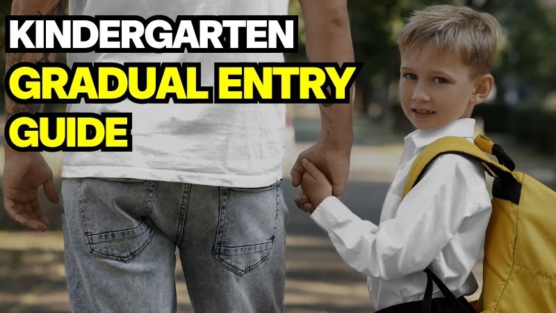 A water holding his son's hand while walking to Kindergarten Gradual Entry process.
