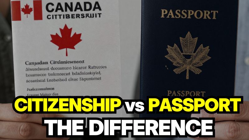 Holding both documents to illustrate Certificate of Citizenship vs passport in Canada differences.