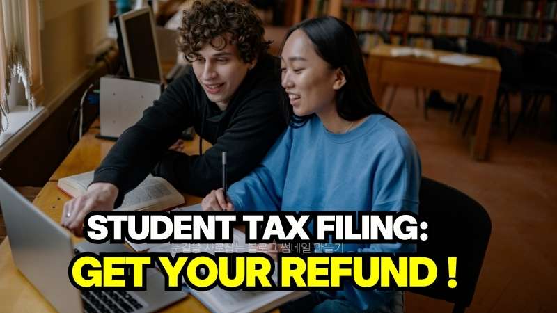 Two students using a laptop to learn how to file taxes in Canada as a student for their refund.