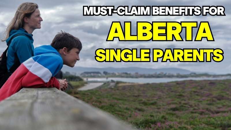 A mother and son standing and looking at lake, representing the seential Alberta single mom benefits and financial support available.