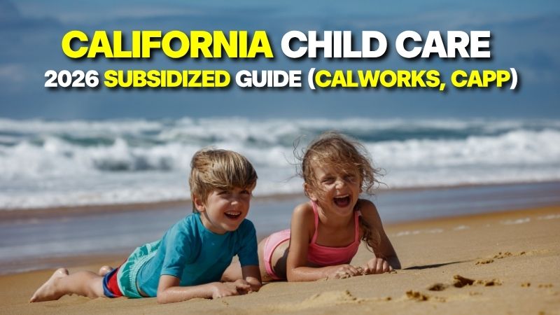 Two happy children laughing on a California beach, representing a guide for California child care assistance programs like CalWORKs and CAPP.