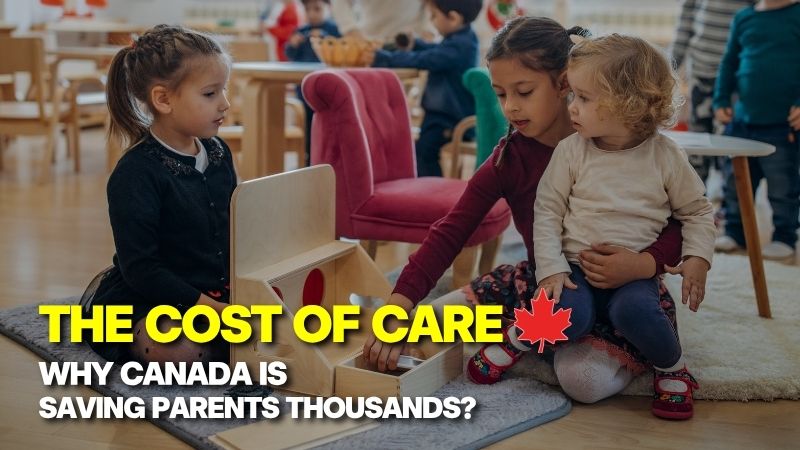 Children playing together in a daycare setting, illustrating the compassion of Canada vs US Child Care Costs.