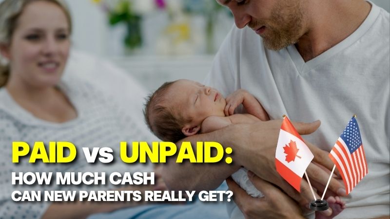 A loving parent holding a newborn baby, illustrating the comparison between Canada Parental Leave vs US FMLA.