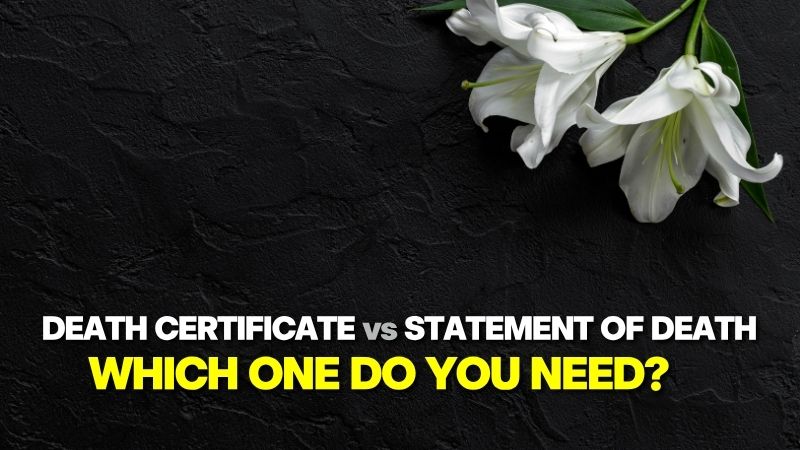 Soft white flowers for a funeral, illustrating the guide for Death Certificate vs Statement of Death in Canada.