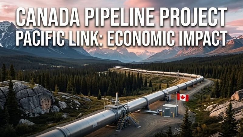 Thumbnail features the major Pacific Link Pipeline running through the Canadian landscape. Text overlay reads "CANADA PIPELINE PROJECT PACIFIC LINK: ECONOMIC IMPACT"